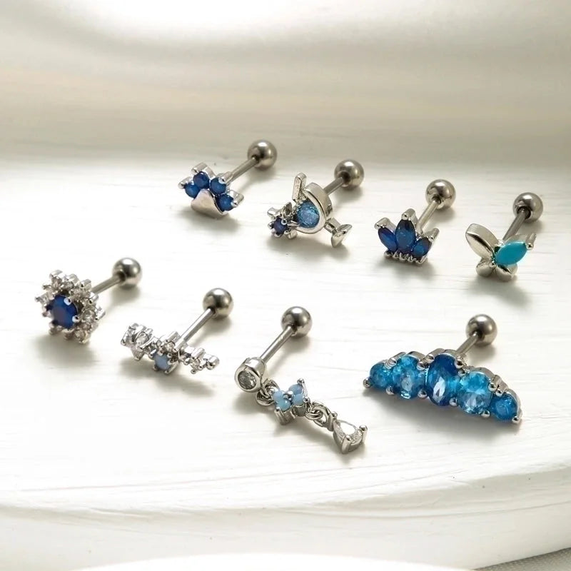 1 Piece Ear Cartilage Rings & Studs Sweet Crown Flower Butterfly 316L Stainless Steel Copper Plating Inlay Zircon