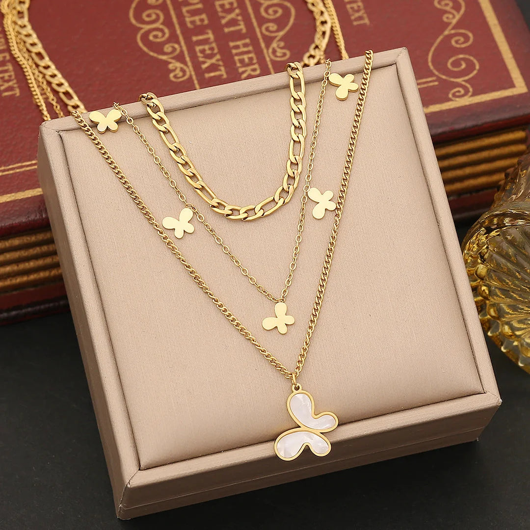 Fashion Butterfly Insect Stainless Steel Electroplating Necklaces