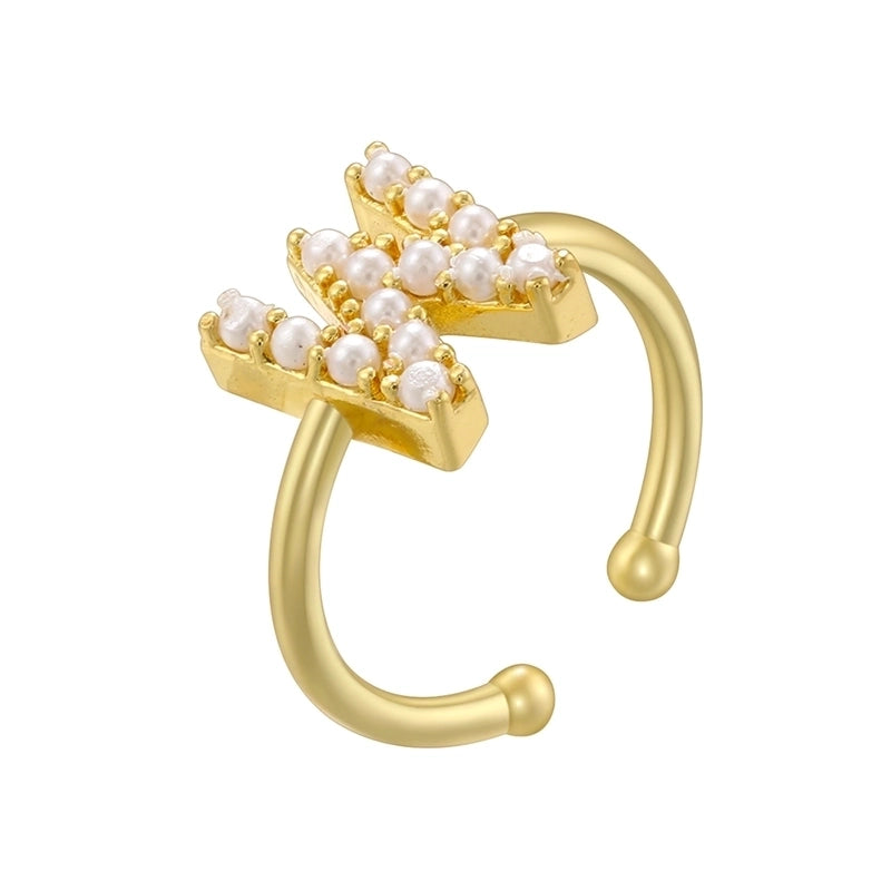 Copper 18K Gold Plated Plating Inlay Letter Artificial Pearls Open Rings