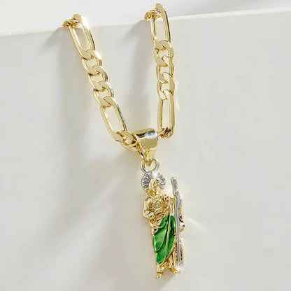 Vintage Style Classic Style Human Geometric Father St. Jude Copper 18K Gold Plated Pendant Necklace