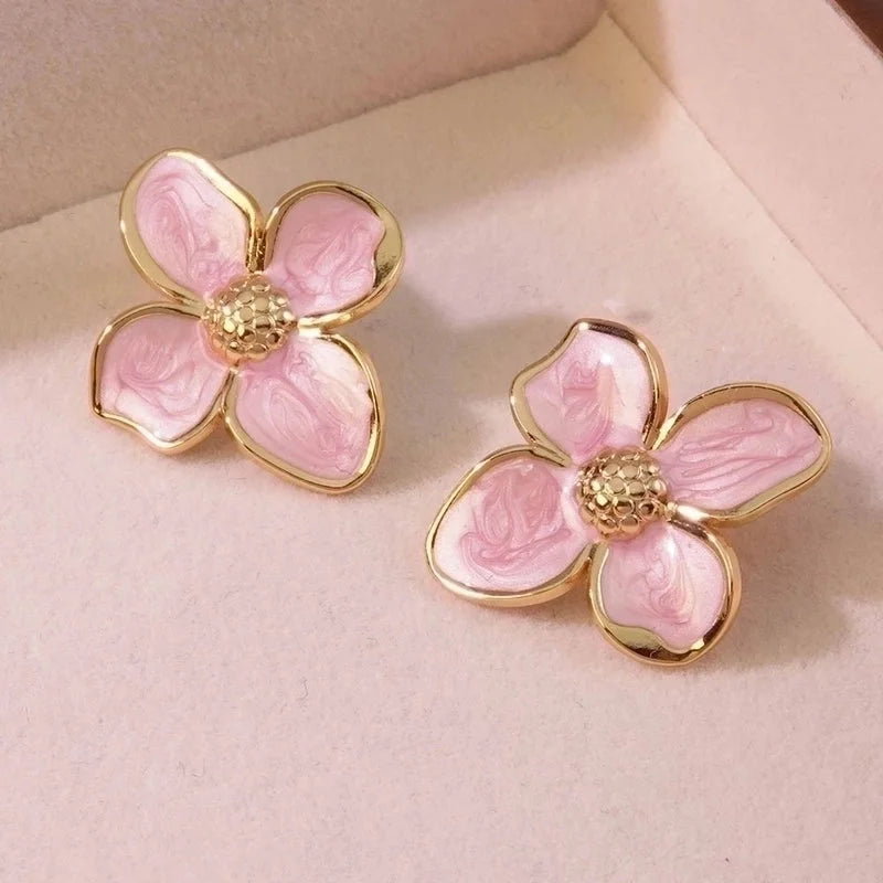 1 Pair Fairy Style Cute Sweet Flower 304 Stainless Steel Imitation Gold Ear Studs