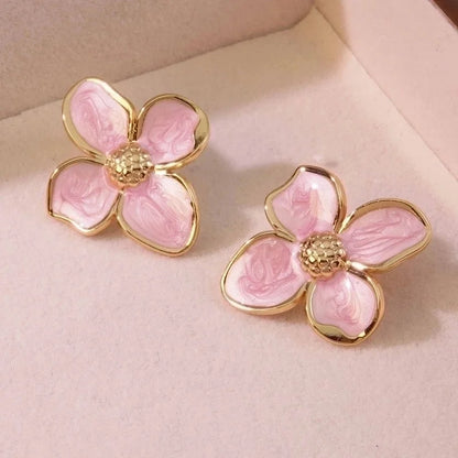 1 Pair Fairy Style Cute Sweet Flower 304 Stainless Steel Imitation Gold Ear Studs