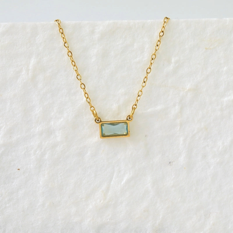 IG Style Modern Style Classic Style Rectangle 304 Stainless Steel Zircon 18K Gold Plated Inlay Pendant Necklace