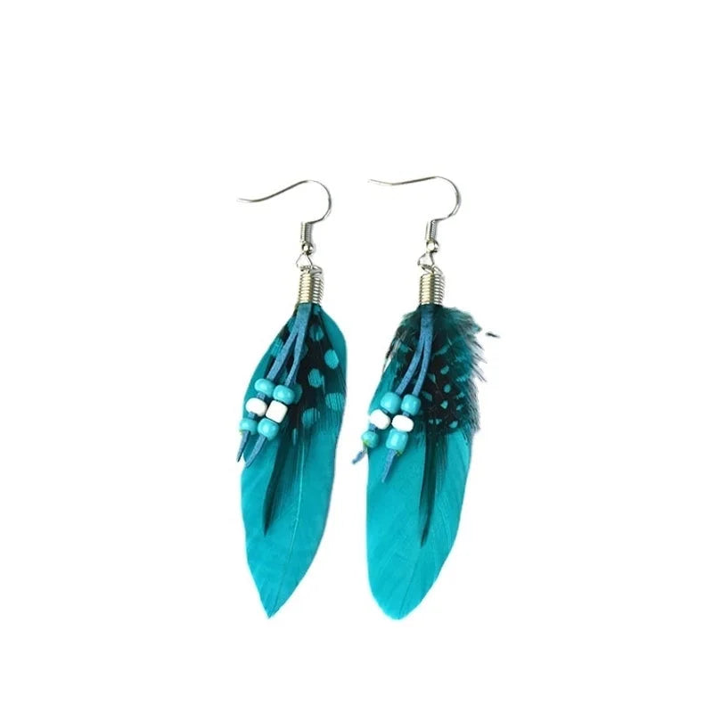 3 Pieces Explosions Long Tassel Feather Earrings Bohemian Ethnic Style Retro Earrings