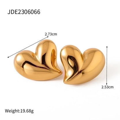 Elegant Minimalist Heart Shape Titanium Steel 18K Gold Plated Plating Earrings Necklace