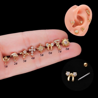 Ear Cartilage Rings & Studs Fashion Bow Knot 316L Stainless Steel Copper Plating Zircon