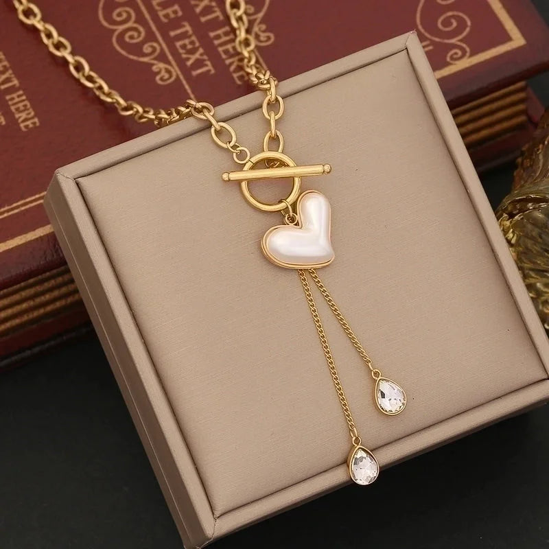 Minimalist Commute Heart Shape 304 Stainless Steel Copper Plating 18K Gold Plated Zircon Pendant Necklace
