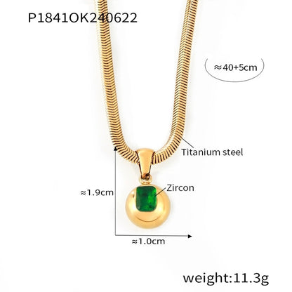 Elegant Minimalist Round 304 Stainless Steel Zircon 18K Gold Plated Inlay Pendant Necklace