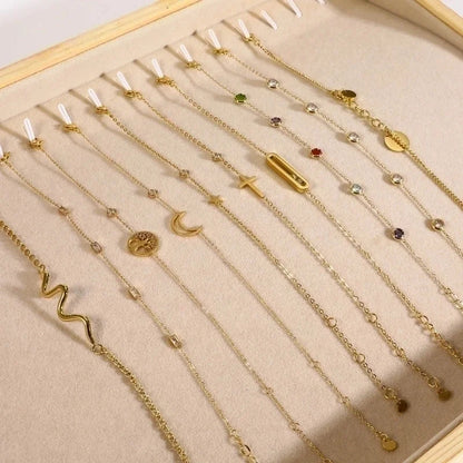 Minimalist Round 304 Stainless Steel 18K Gold Plated Rhinestones Bracelets In Bulk