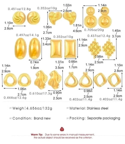 1 Pair Retro Minimalist Classic Style Geometric 304 Stainless Steel 18K Gold Plated Ear Studs