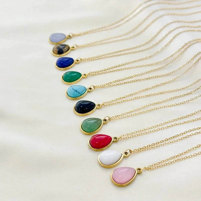 Retro Water Droplets 304 Stainless Steel Plating Pendant Necklace