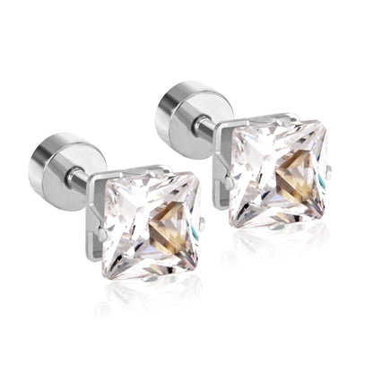 Minimalist Square Stainless Steel Rhinestone Ear Studs 1 Pair