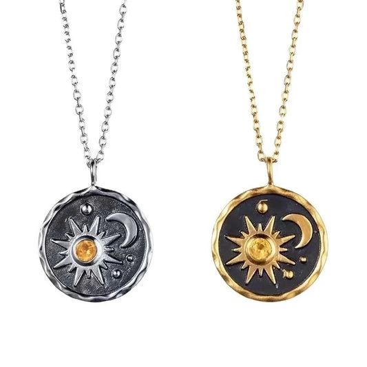 Jewelry Summer Bohemian Style Vintage Pendant Earrings Necklace Set Women's Sun Moon Jewelry