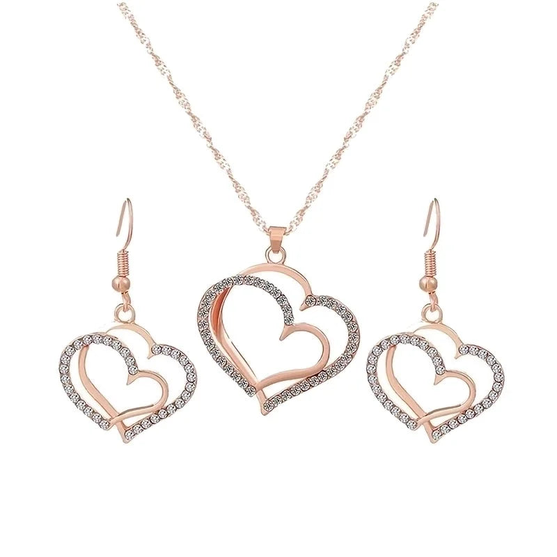 Copper Elegant Sweet Plating Inlay Heart Shape Zircon Earrings Necklace