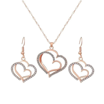 Copper Elegant Sweet Plating Inlay Heart Shape Zircon Earrings Necklace