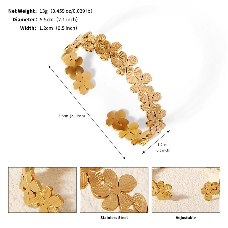 Modern Style Geometric Plant 304 Stainless Steel 18K Gold Plated Bangle In Bulk