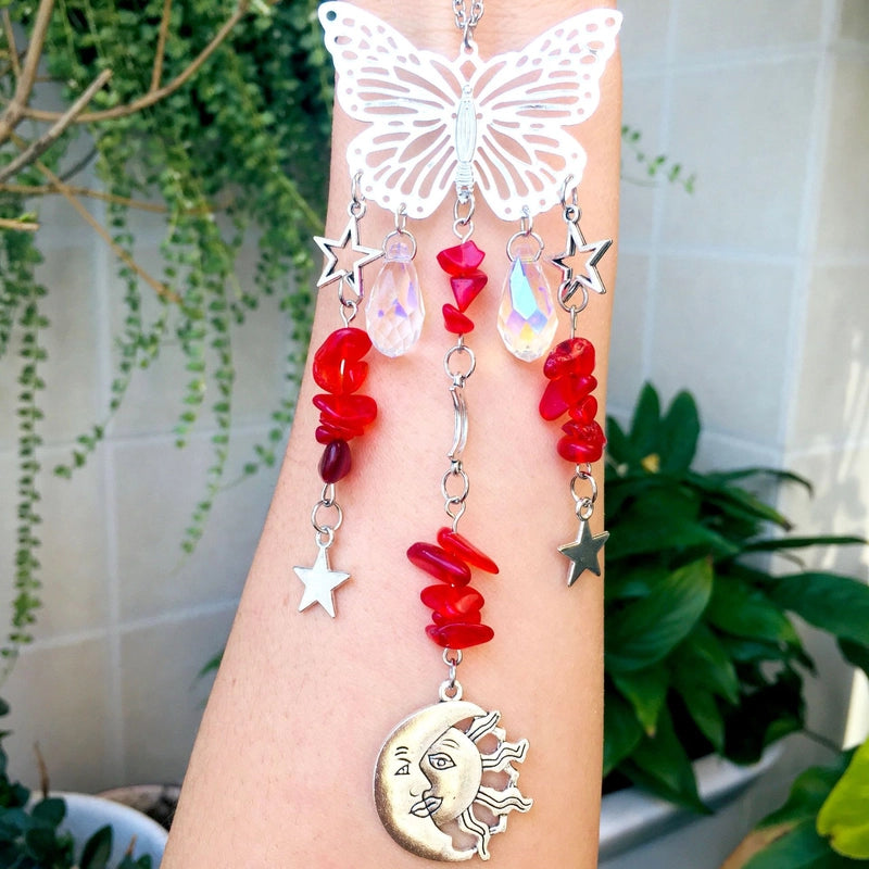 Christmas Pastoral Sun Butterfly Crystal Pendant Wind Chime Wall Art