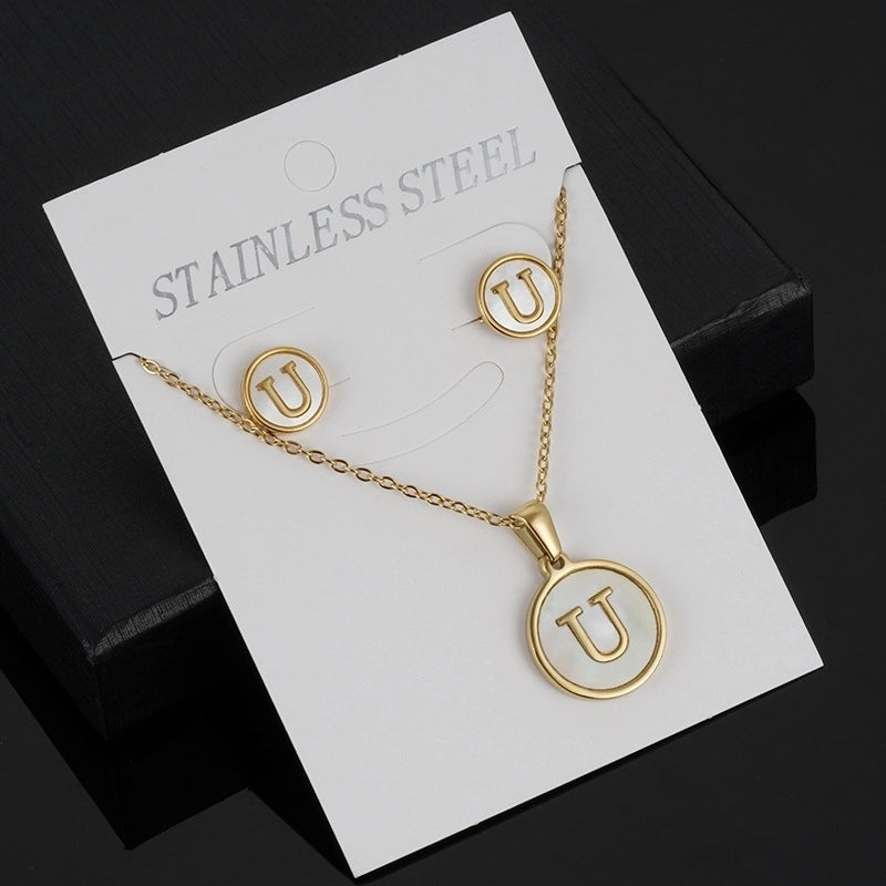 Minimalist Round Letter 304 Stainless Steel Shell 18K Gold Plated Gold Plated Stainless Steel Jewelry Sets