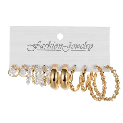 Retro Round Alloy Plating Artificial Pearls Women\'s Earrings Ear Studs 6-piece Set