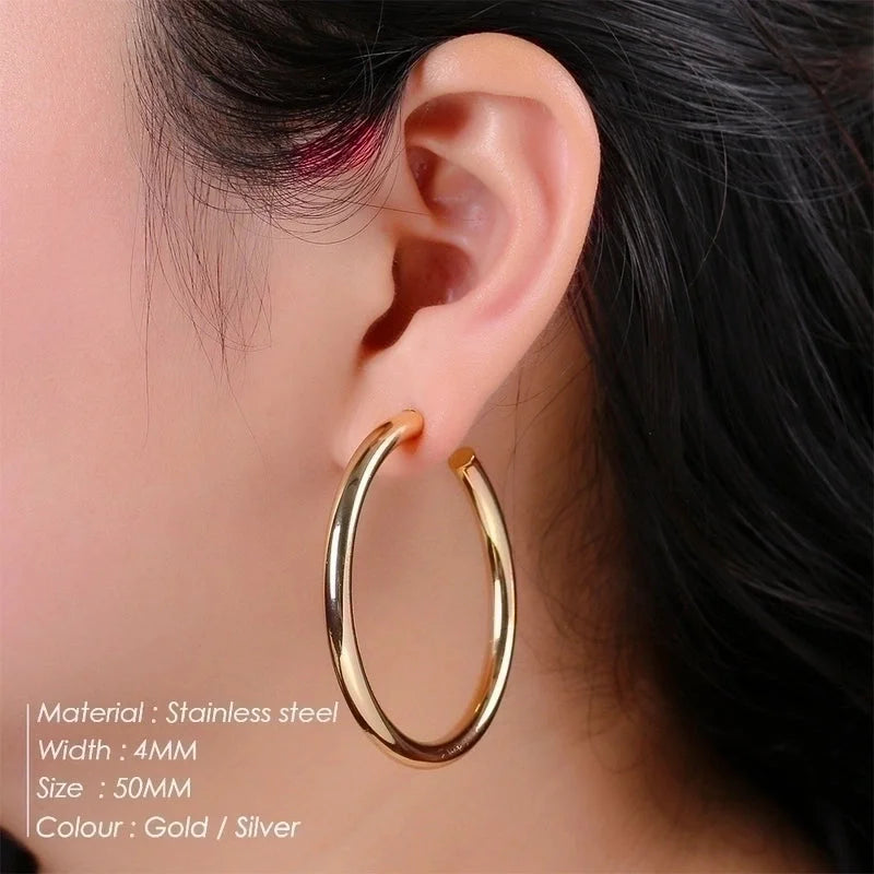 Fashion Geometric Plating 304 Stainless Steel Hoop Earrings