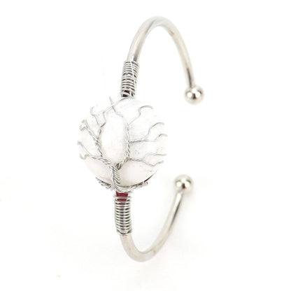 Minimalist Round Artificial Crystal Natural Stone Copper Handmade Bangle