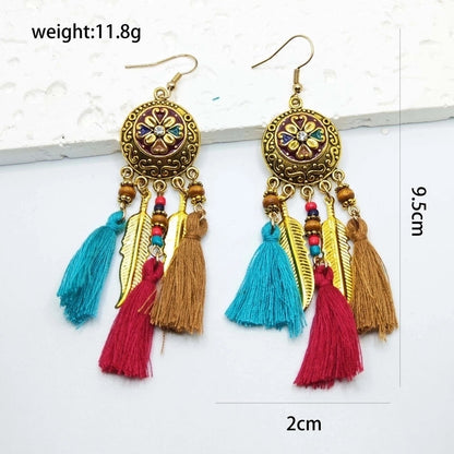 1 Pair Ethnic Style Bohemian Leaves Feather Tassel Plating 304 Stainless Steel 18K Gold Plated Stainless Steel Earrings
