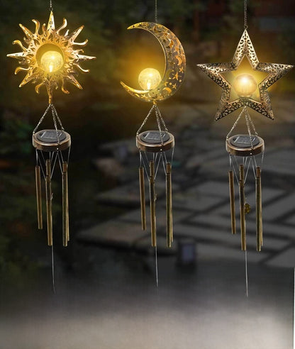 Solar Wind Bell Lamp Iron Lamp Hanging Wind Bell Lamp Outdoor Landscape Lamp Sun Moon Wind Bell
