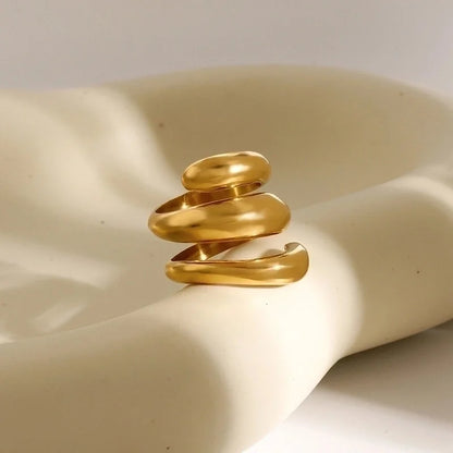 IG Style Spring Solid Color Lines 316 Stainless Steel 18K Gold Plated Rings