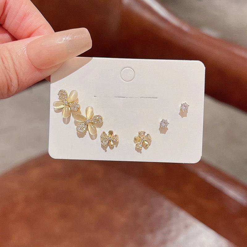 1 Set Minimalist Geometric Enamel Plating Inlay Copper Rhinestones Opal Shell Earrings