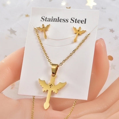 Fashion Star Tree Heart Shape Titanium Steel Hollow Out Women\'s Earrings Necklace 1 Set