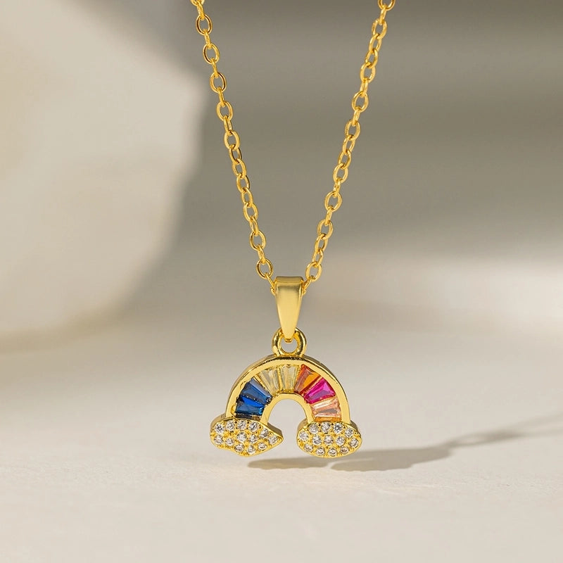 Titanium Steel Copper Plating Geometric Scallop Zircon Copper Necklaces