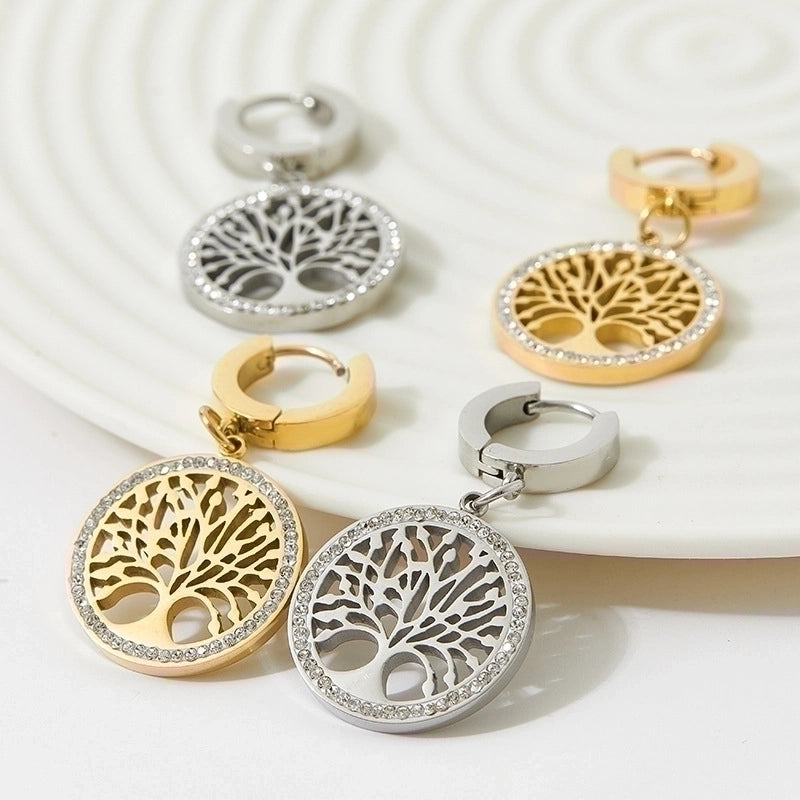 Style Tree Stainless Steel Drop Earrings Plating Inlay Zircon Stainless Steel Earrings