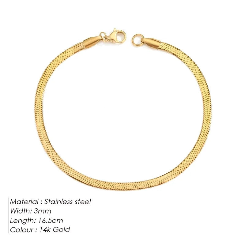 Vintage Style Classic Style Geometric 304 Stainless Steel Flat Snake Chain Bracelets In Bulk