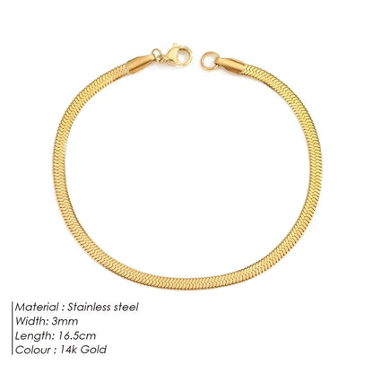 Vintage Style Classic Style Geometric 304 Stainless Steel Flat Snake Chain Bracelets In Bulk