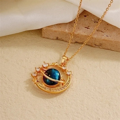 IG Style Minimalist Universe Starry Sky 304 Stainless Steel Copper Plating Inlay Gold Plated Zircon Charms Necklace