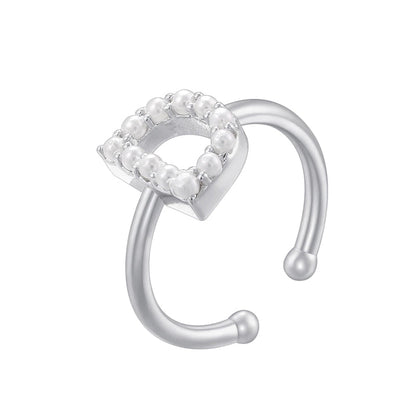 Copper 18K Gold Plated Plating Inlay Letter Artificial Pearls Open Rings