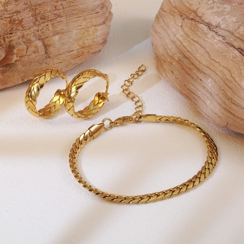 Elegant Minimalist Commute Grain 304 Stainless Steel 18K Gold Plated Jewelry Set