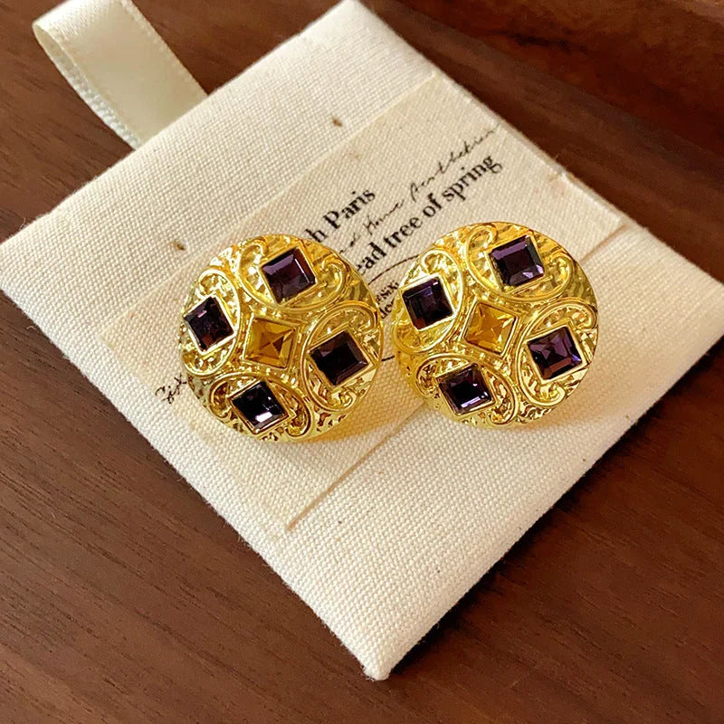 2 Pieces Minimalist Round Ellipse Geometric Copper Electroplating Earrings