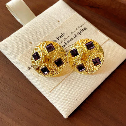 2 Pieces Minimalist Round Ellipse Geometric Copper Electroplating Earrings