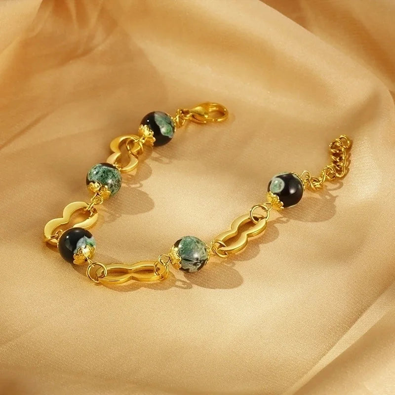 Minimalist Round 304 Stainless Steel Resin 18K Gold Plated Bracelets In Bulk