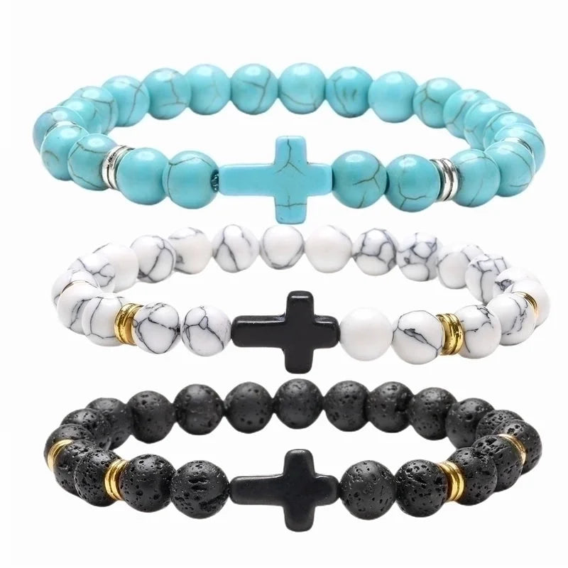 Retro Cross Beaded Natural Stone Bracelets