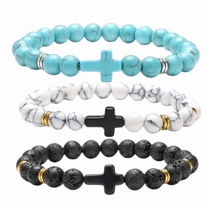Retro Cross Beaded Natural Stone Bracelets