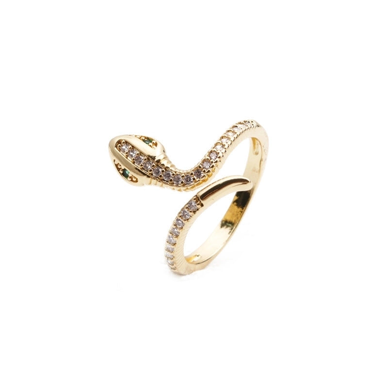 Retro Snake Copper Plating Inlay Zircon Gold Plated Open Rings