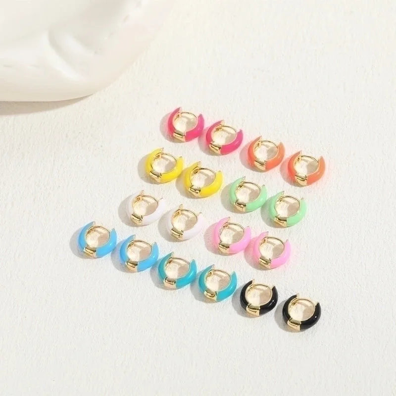 1 Pair Elegant Luxurious Classic Style Solid Color Enamel Plating Copper 14k Gold Plated Hoop Earrings