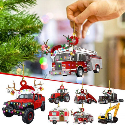 Christmas Tree Decoration Truck Steamboat Excavator Fire Truck Jeep Hanging Pendant Christmas Party Gift