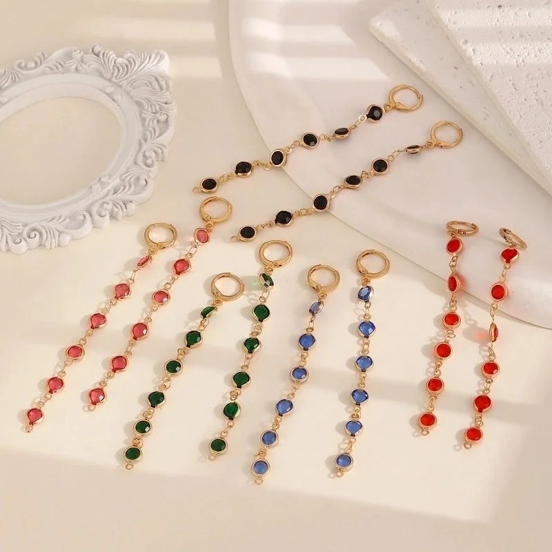 Fashionable Colorful Glass Copper Chain Earrings Female Affordable Luxury Style Tassel Earring Ear Clip Earrings