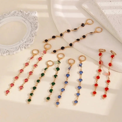 Fashionable Colorful Glass Copper Chain Earrings Female Affordable Luxury Style Tassel Earring Ear Clip Earrings