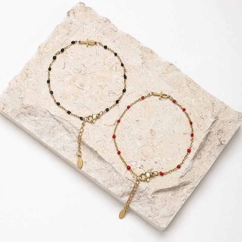 Minimalist Cross Stainless Steel Enamel Plating Bracelets