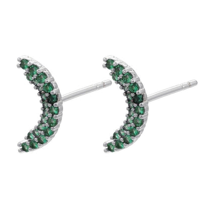 Cute Geometric Moon Flower Copper Artificial Gemstones Copper Earrings