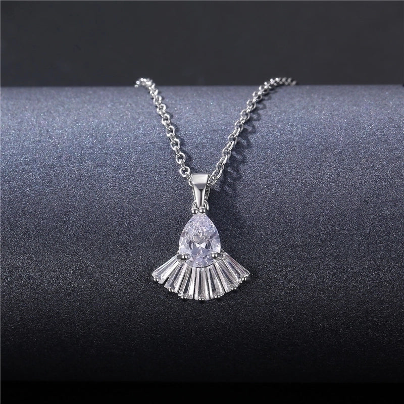 Stainless Steel Titanium Steel White Gold Plated Minimalist Plating Inlay Water Droplets Flower Zircon Pendant Necklace